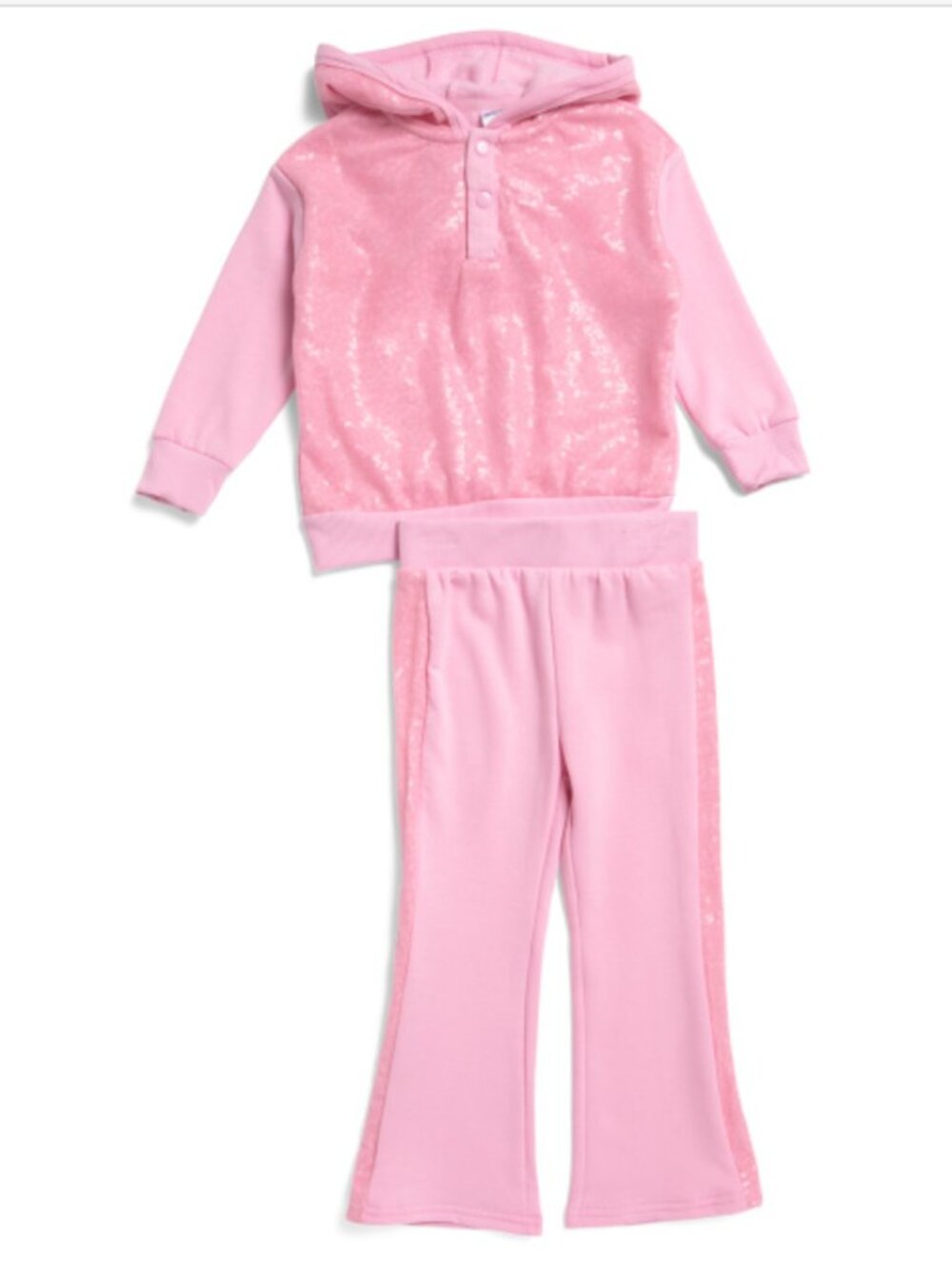 NWT 90 DEGREE BY REFLEX Toddler Girls 2pc Pink Sequin Hoodie & Flared Pants Set